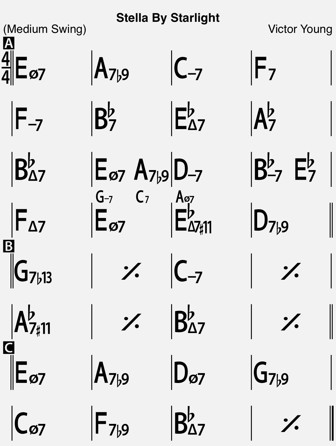 Stella by Starlight（key=B♭）のコード進行の譜面