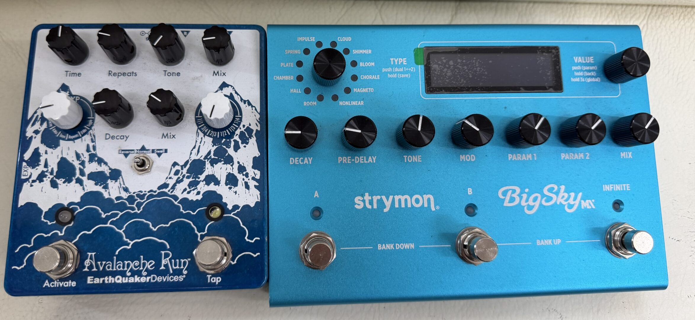 Strymon BigSky MX と EarthQuaker Devices Avalanche Run のリバーブ機材（大倉ギター教室）